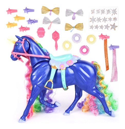 Caballo De Juguete Unicornio Azul Con Accesorios Sonido