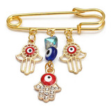 Broche Prendedor Ojo Turco Mano Pin Hamsa Dorado Cristales 