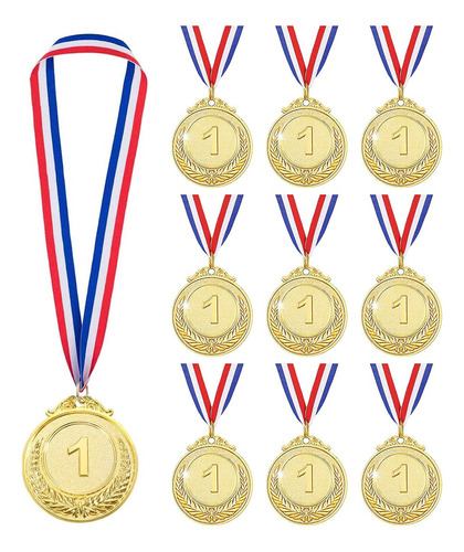  10 Piezas Medallas Metalica De Oro/plata/bronce Con Lanyard