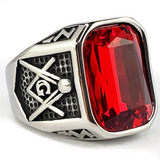 Anillo Masónico Elegante De Lujo Rojo Acero Inoxidable Mason