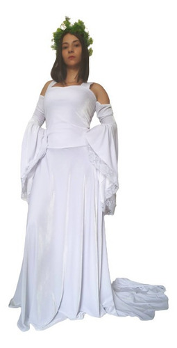 Vestido Noiva Medieval Casamento Mangas Longas Luxuoso