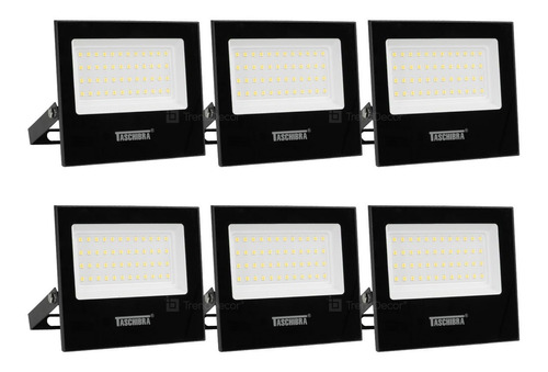 Pack 6x Refletor Preto Slim Led Área Externa Ip65 50w 3000k