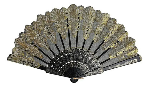Abanico Plegable Con Bordado De Seda Y Encaje.