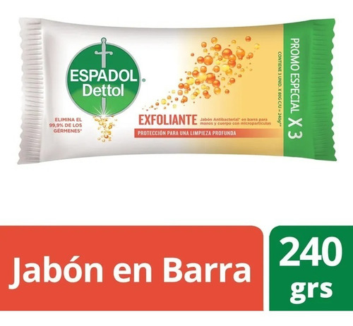 Espadol Dettol Jabón En Barra Exfoliante 3 Unidades X 80g