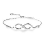 Fina Pulsera Amor Infinito Plata 925 Con Corazones Ajustable