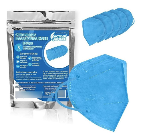 Cubrebocas Kn95 Tapabocas 5 Pz Adultos 5 Capas C/filtro Color Kit 5 Kn95 Azul Cielo Adulto