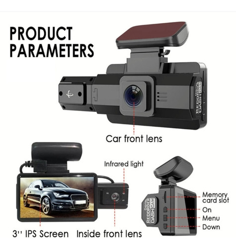 Dash Cam 3-inch Screen With 170 Wide Angle 1080p Dual Lens Foto 2