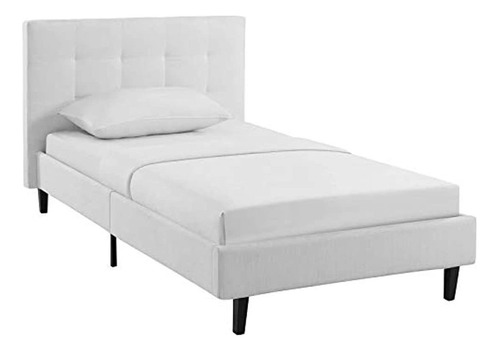 Cama De Plataforma Doble Tapizada Blanca Con Soporte