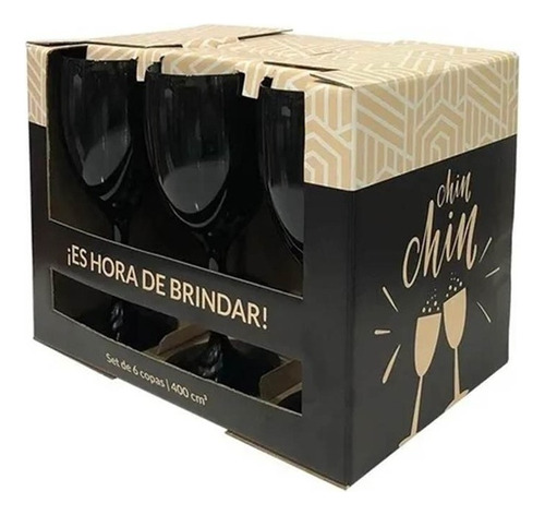 6 Copas Vino Y Agua Plástico Eventos Bar Gastronomía En Caja Color Negro