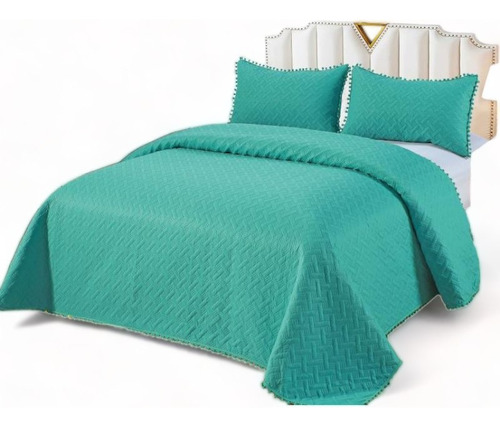 Cobertor Tipo Quilt De Verano Con Pompones 2 Plazas