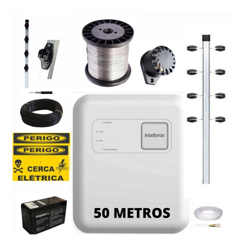 Kit Cerca Elétrica Industrial Big Hastes Completa 50m 0,60mm