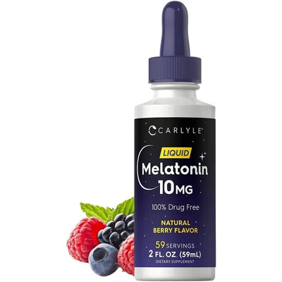 Carlyle Melatonina 10mg | Gotas líquidas de 2 onzas líquidas | Sabor a bayas | para adultos | Suplemento vegetariano sin OMG | Envío gratis