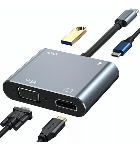 Hub Adaptador Tipo C A Hdmi Vga Usb 3.0 Pd 4 En 1