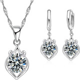 Conjunto Plata 925 Elegante Mujer Aros Collar Pendientes Set