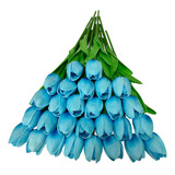 Artifiplant Tulipanes Azules Falsos, 28 Piezas De Flores De 
