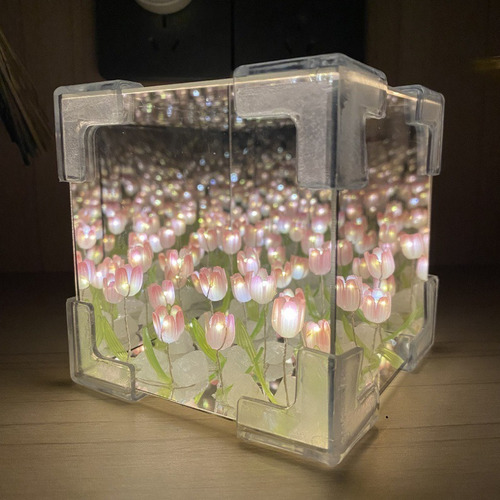 Espejo Romántico Con Diseño Tulipanes Eternos, Luz Noctur