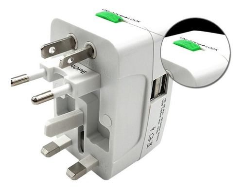 Adaptador Viajero 2 Usb Enchufe Universal 220v Cargador