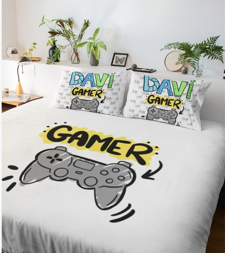 Cobertor Casal Game C/ Fronhas Personalizadas Com Nome Gamer