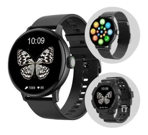 Smartwatch Dt2 Plus Reloj Inteligente Triple Malla Negro