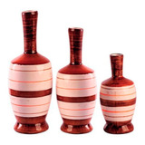 Trio Vasos Moringa De Plantas Secas Em Cerâmica Bege Mescla