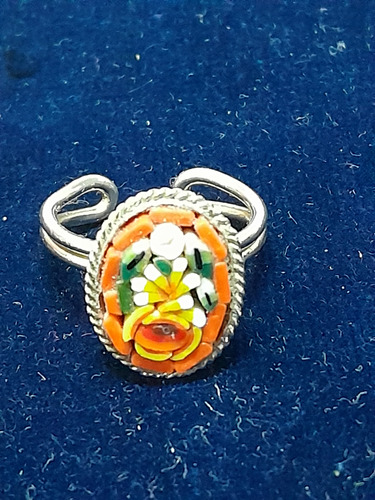 Anillo De Metal Dorado Con Micromosaico