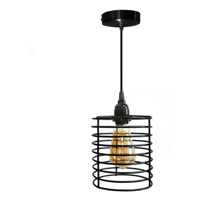 Lámpara Colgante Rejilla Industrial Vintage Cilíndrica Negro Negro