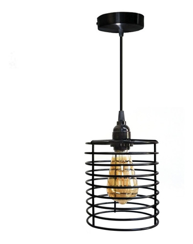 Lámpara Colgante Rejilla Industrial Vintage Cilíndrica Negro