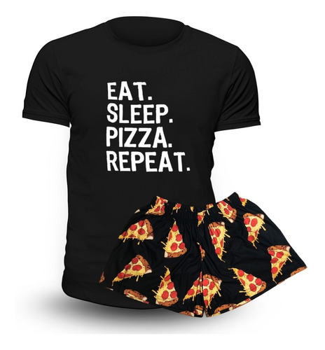 Pijama De Verano Pizza Remera Negra - Store Mykonos