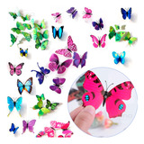 Kit 12 Borboleta Adesivo 3d Decorativa Dvs Rosa Azul Roxo