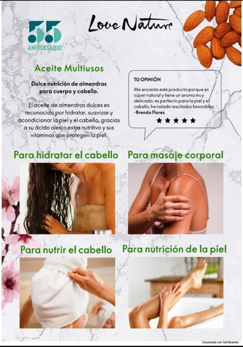 Aceite De Almendras Dulces Para Cuerpo Y Cabello Love Nature