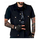 Chaleco Negro Símil Jeans Moto Rock L.monster