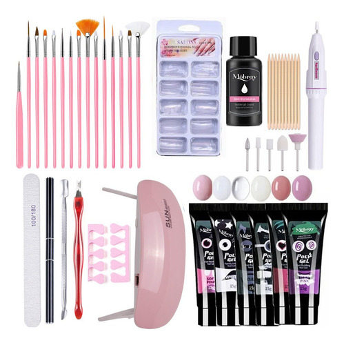 41pcs Polygel Kit Uñas Uv Lámpara Led Para Poli Gel Set