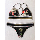 H&m Bikini Negro De Flores