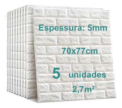 Kit 5 Painel 3d Tijolo Placa Papel Parede Auto Adesivo 70x77 Cor Tijolinho Branco