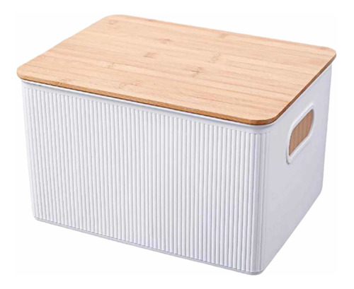 Caja Plástica Con Tapa De Bambú 6 Litros