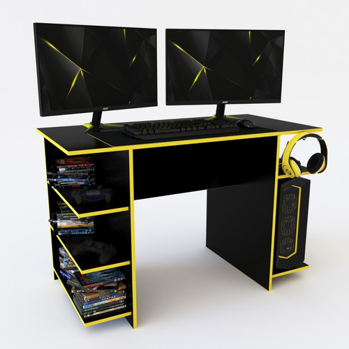 Escritorio Gamer Delos Dga01 De 120cm X 78cm X 60cm Negro Y Amarillo