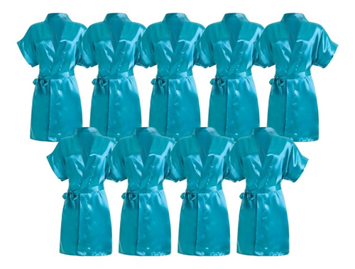 Combo Com 9 Robes De Poliéster Azul Para Madrinhas Tamanho G