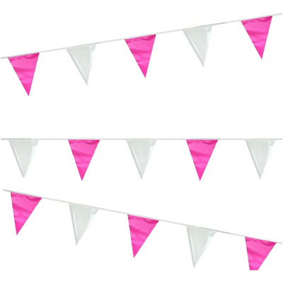 Tira Banderín Rosa Mexicano Y Blanco 50 Metros Triangular Fucsia Y Blanco
