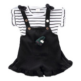 1conjunto Infantil Feminino Camiseta + Short Com Suspensório