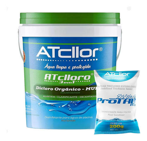 Kit Balde Cloro Piscina Atcllor 10kg E Pastilha Cloro 200g