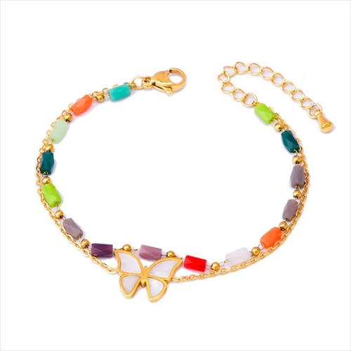 Pulsera Mariposa Oro Laminado Para Mujer Y Niñas Con Cofre