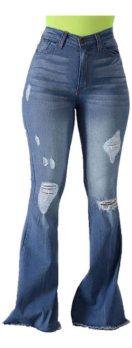 Jeans Rasgados Elásticos De Cintura Alta Para Mujer