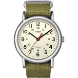 Reloj Timex Unisex Weekender 38mm Color De La Correa Verde Color Del Bisel Plateado Color Del Fondo Blanco