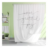 Cortina Bano Tela Estampada Diseño Ducha Color Amor Paz Gratitud Letras Gris Algodón