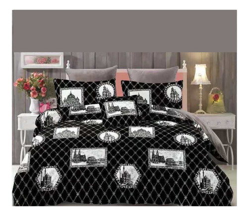 Colcha Cubrecama King Quilt  Negro Con Diseño 2.5 Plaza