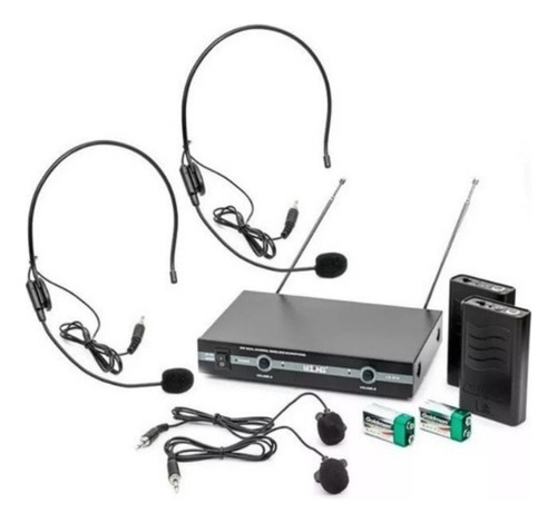 Kit Microfone Le-910 Vhf Sem Fio Auricular Headset