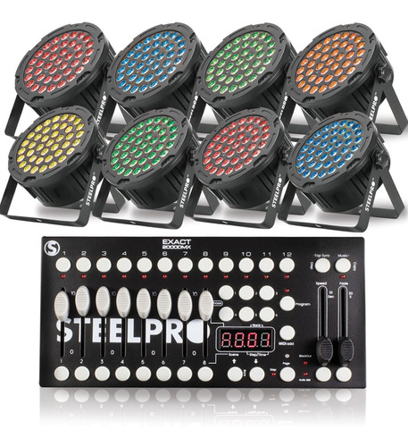 8 Pzs Cañon Par Led 40x3w Rgb + Controlador Dmx512 Steelpro