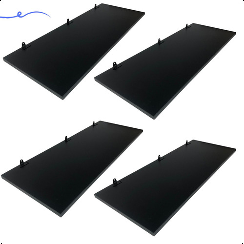 4 Prateleira Mdf Preto 80x30 C/ Suporte Cozinha Quarto Sala