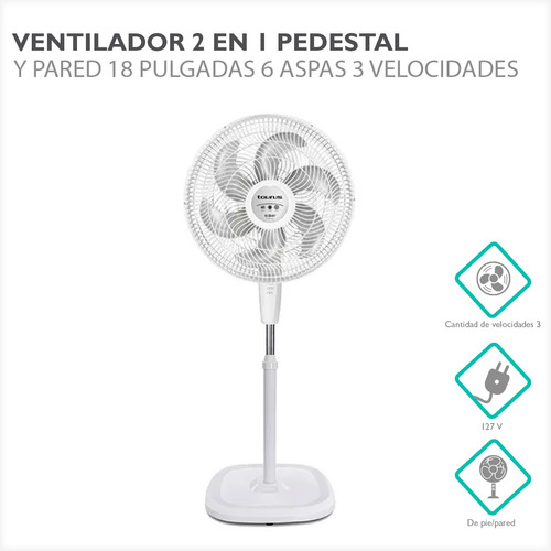 Ventilador 2 En 1 Pedestal Y Pared 18 PuLG 6 Aspas 3 Vel 