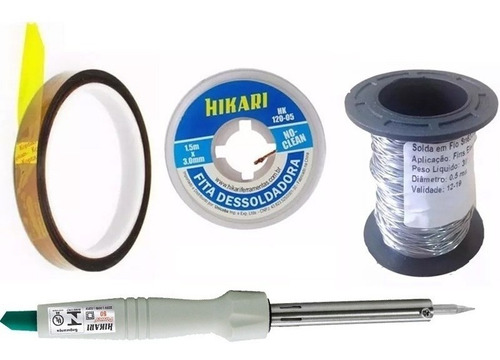 Kit Ferro De Solda Hikari Kapton Fio De Solda Malha Dessolda